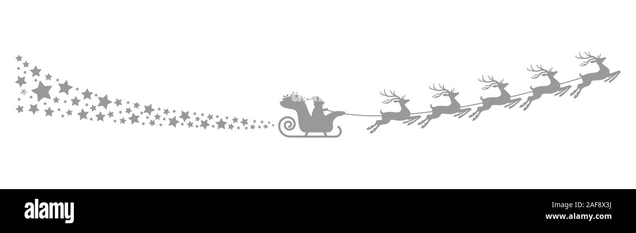 Santa Claus with sled, reindeers and some snow flakes isolated on white background Stock Vector