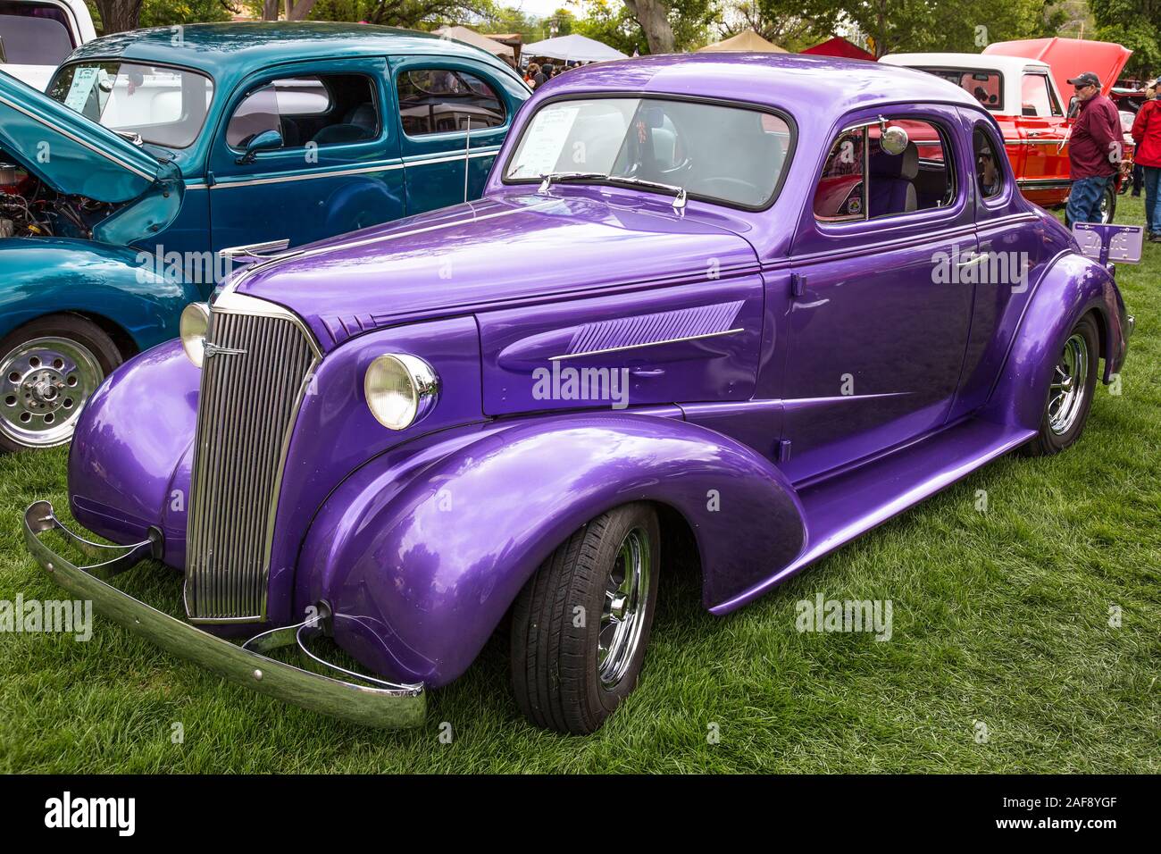 A restored and modified 1937 Chevrolet Coupe in the Moab April Action Car Show in Moab, Utah. Stock Photo