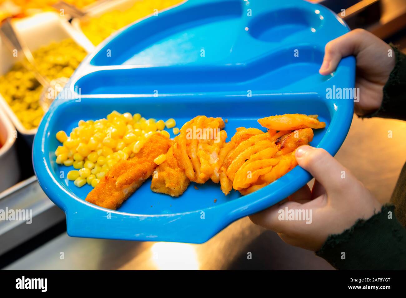 Tray of school lunch or dinner in a UK primary school Stock Photo