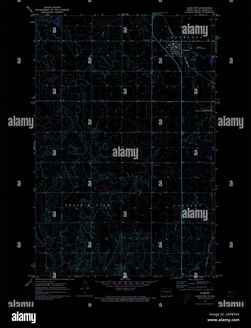 USGS TOPO Map North Dakota ND Hazelton 284178 1971 24000 Inverted