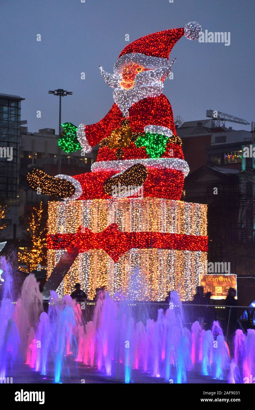Christmas Lights Display in Piccadilly Gardens, Manchester, uk, to