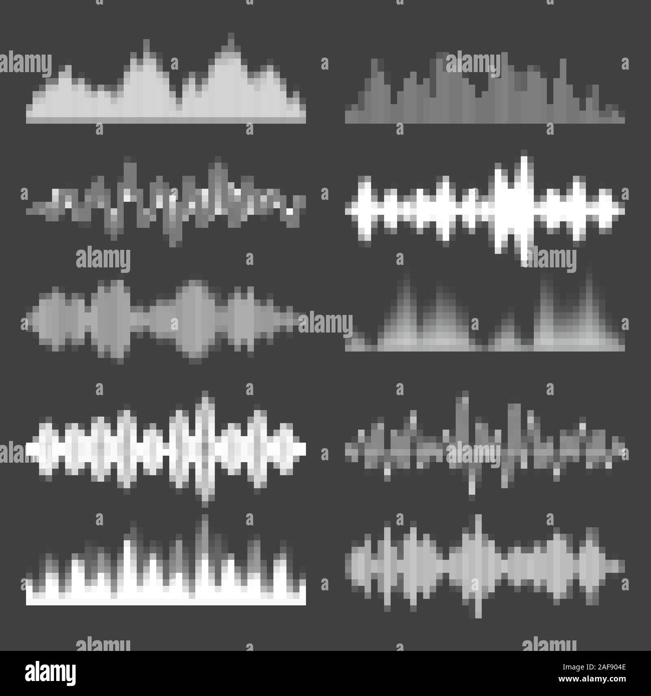 Sound waves collection. Analog and digital audio signal. Music