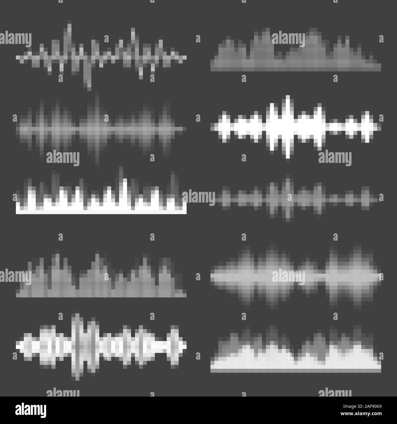 Sound waves collection. Analog and digital audio signal. Music