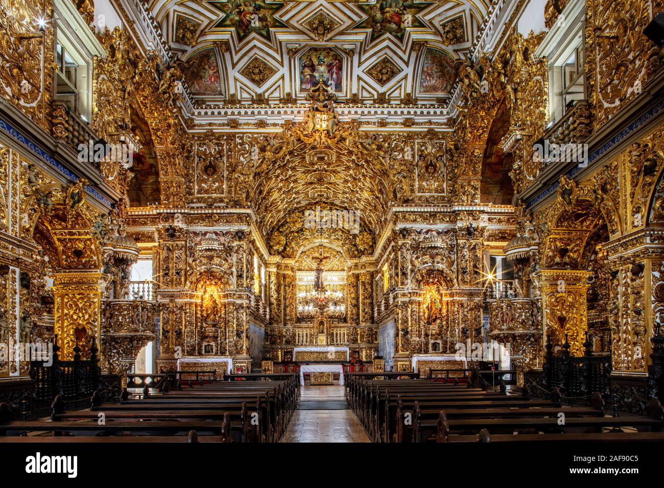 Portuguese colonial rococo interior of the the Church and Convent of St. Francis in Salvador, Bahia Stock Photo
