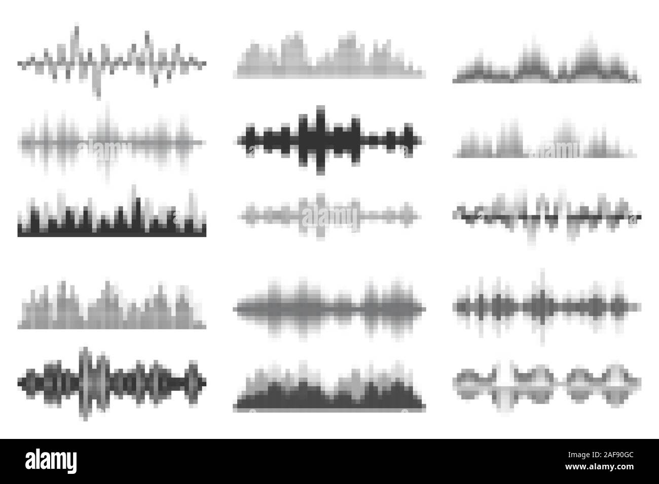 Sound waves collection. Analog and digital audio signal. Music