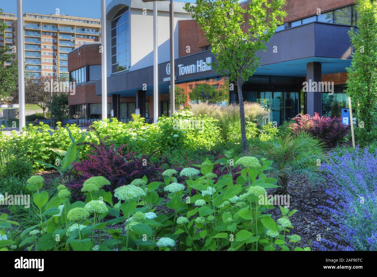 The Town Hall in Oakville, Canada with flowers in front Stock Photo Alamy