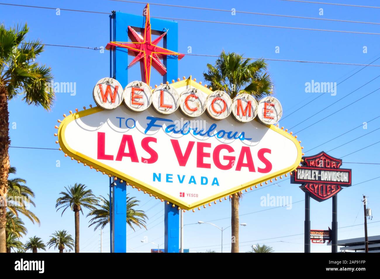 The Welcome to Fabulous Las Vegas sign. The sign, just to the south of the Las Vegas Strip. Stock Photo
