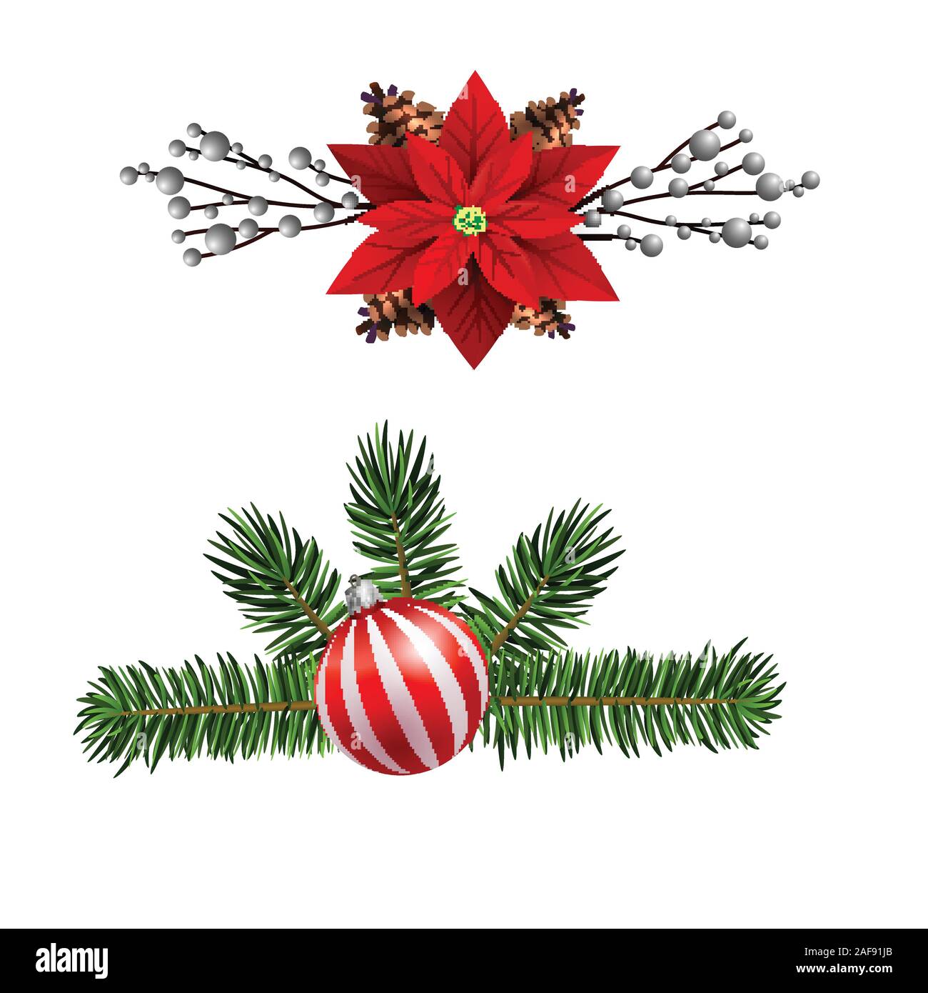 Christmas decorations with fir tree collection isolated Stock Vector ...