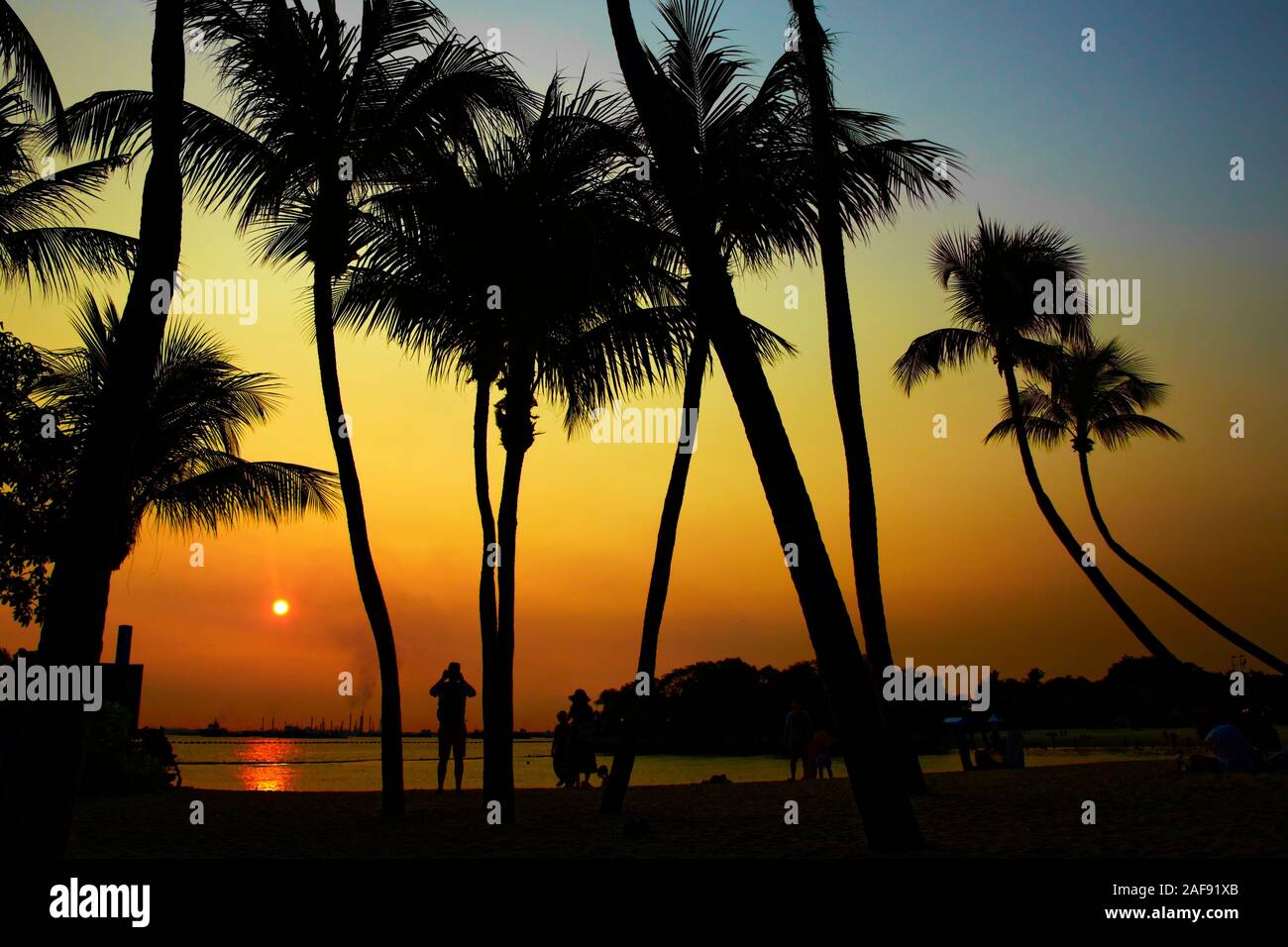 Palawan beach silhouette, southest point of Asia, on Sentosa island Stock Photo