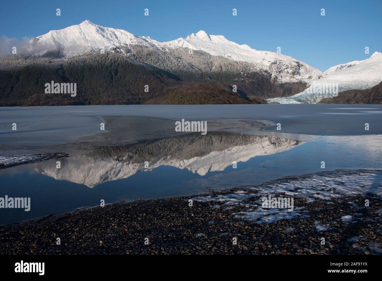 The Mendenhall Lake and Glacier, Juneau, Alaska. Stock Photo