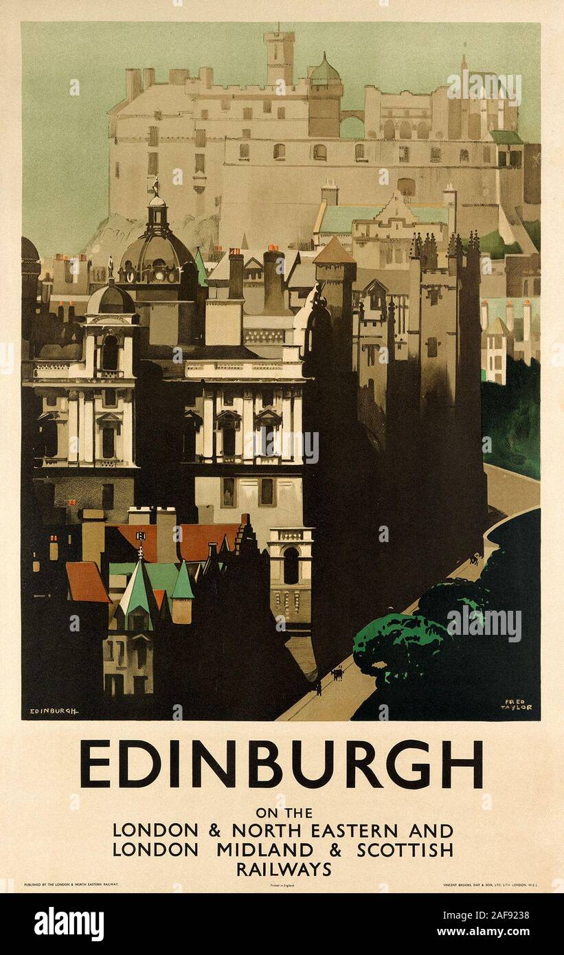 Edinburgh England Scotland LMS Vintage Railway Travel Advertisement Poster 