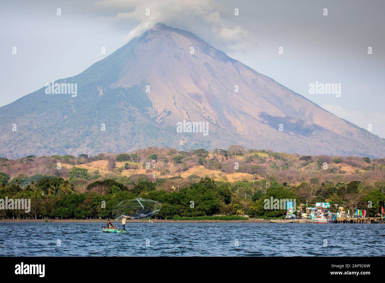 View of Concepcion volcano and the shoreline of Ometepe Island in Lake Nicaragua, Central America Stock Photo