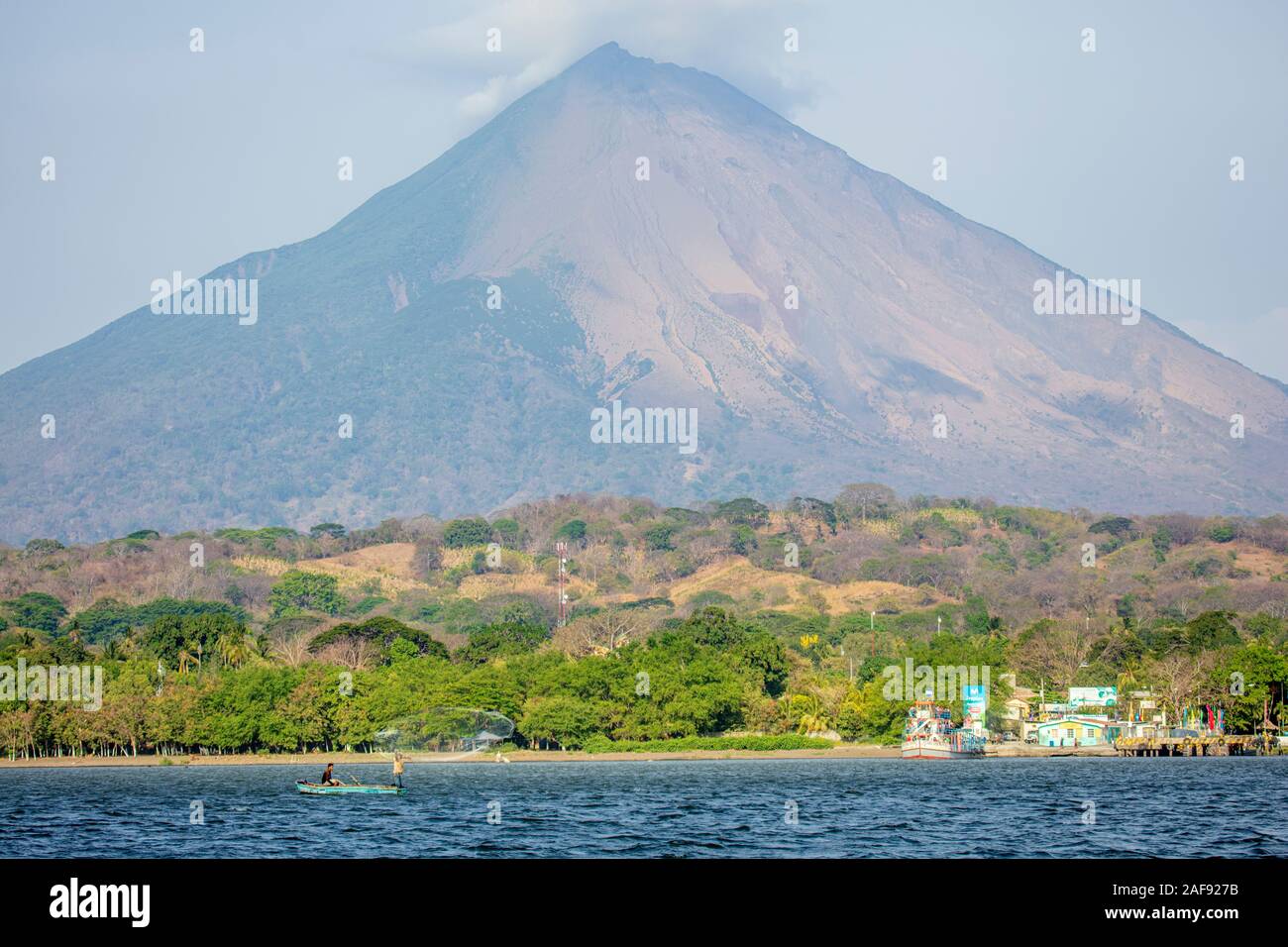 View of Concepcion volcano and the shoreline of Ometepe Island in Lake Nicaragua, Central America Stock Photo