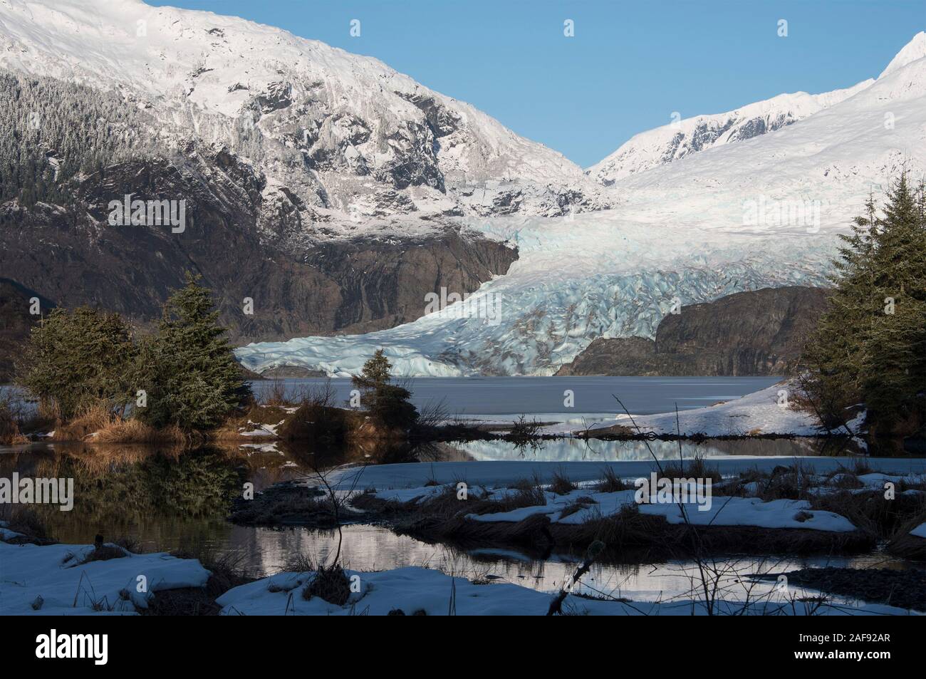 The Mendenhall Lake and Glacier, Juneau, Alaska. Stock Photo