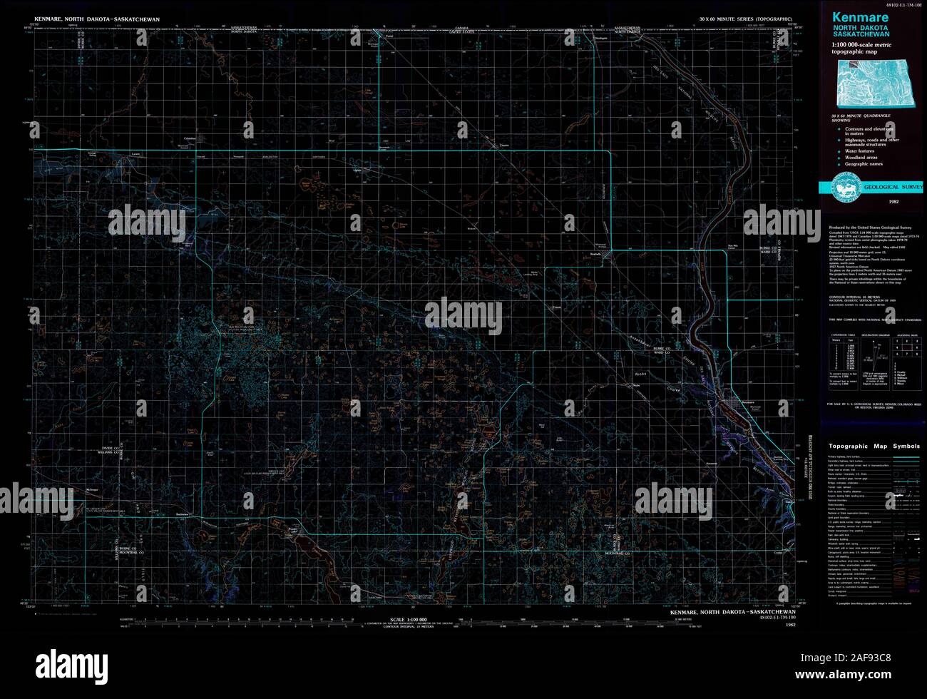 USGS TOPO Map North Dakota ND Kenmare 285435 1982 100000 Inverted