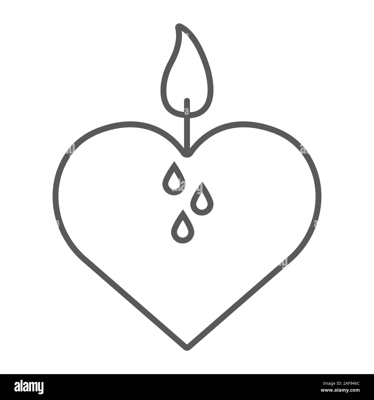 Heart candle thin line icon, valentine and holiday, love candle sign