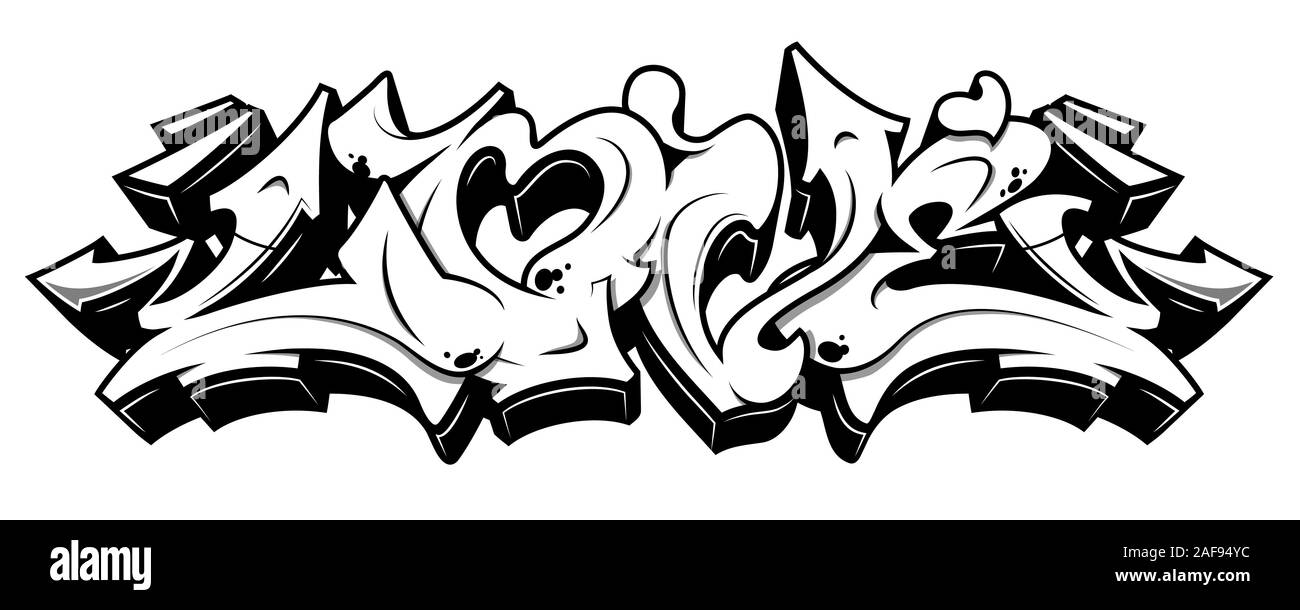 Love word in readable graffiti style. Black line isolated on white ...