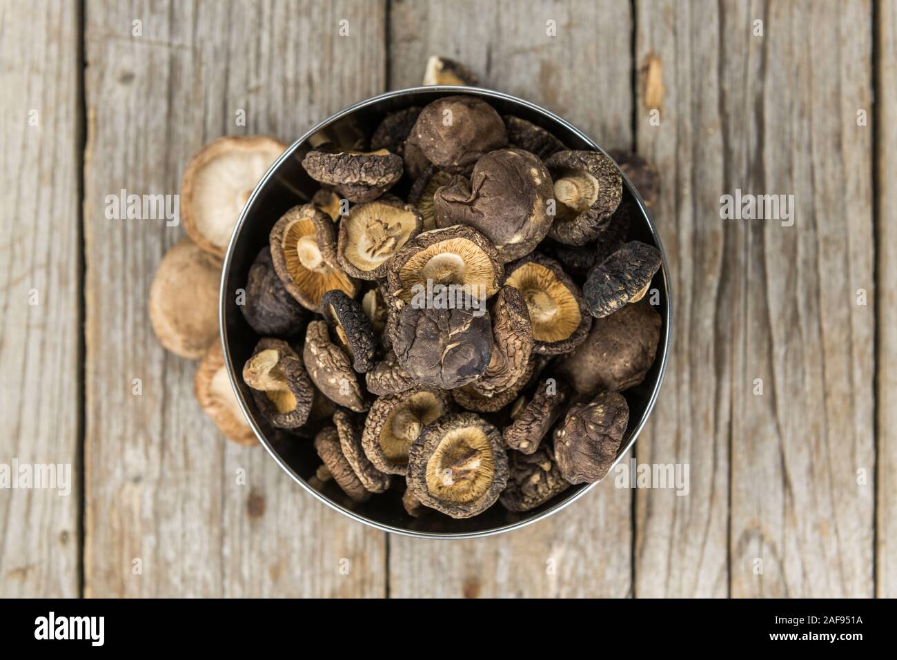 Dried Shiitake on a vintage background as detailed close-up shot ...