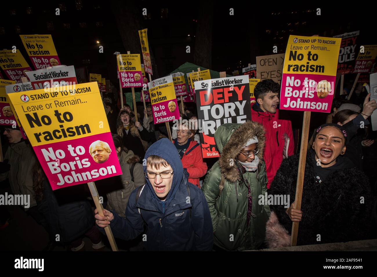 London, UK. 13 December, 2019. Hundreds of anti-racism protesters gathered on Whitehall to demonstrate against the new Boris Johnson government. David Rowe/Alamy Live News Stock Photo