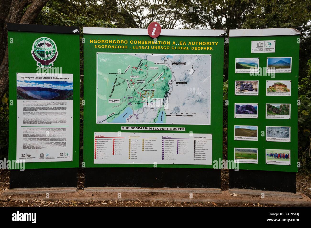 Tanzania. Ngorongoro Crater, Map of the Conservation Area. Stock Photo