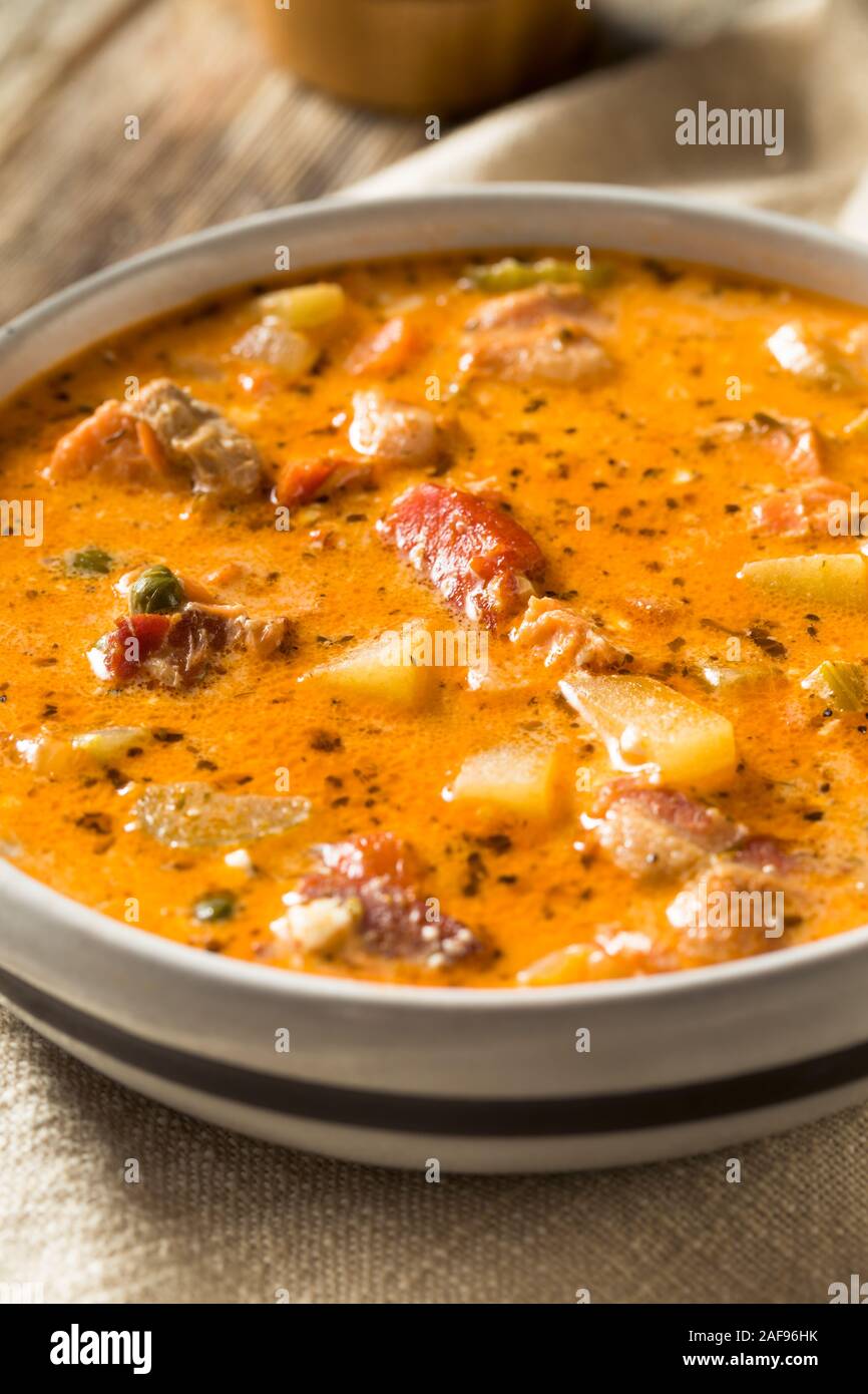 Homemade Seattle Smoked Salmon Chowder with Potato and Onion Stock