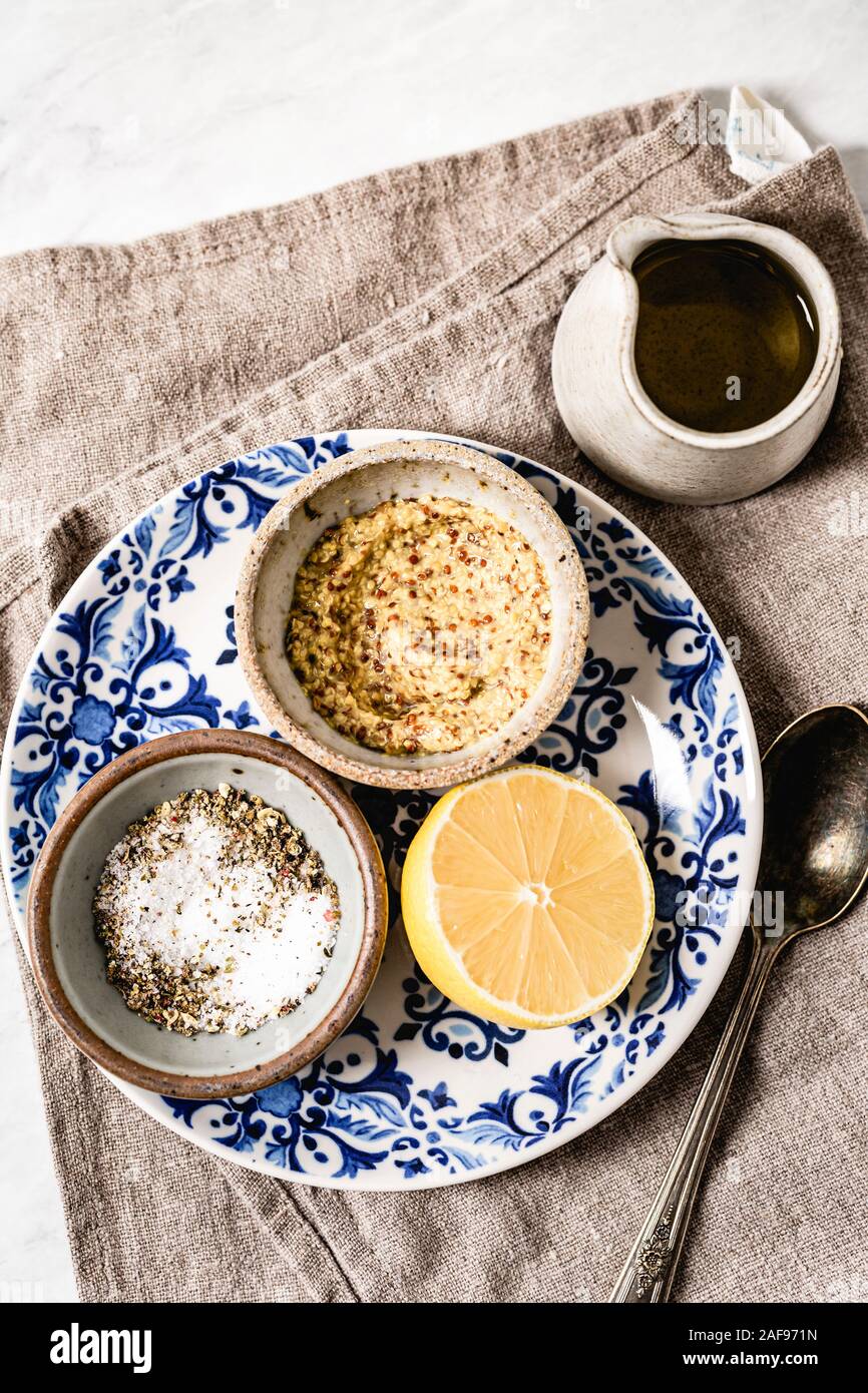 Mustard dressing ingredients Stock Photo Alamy
