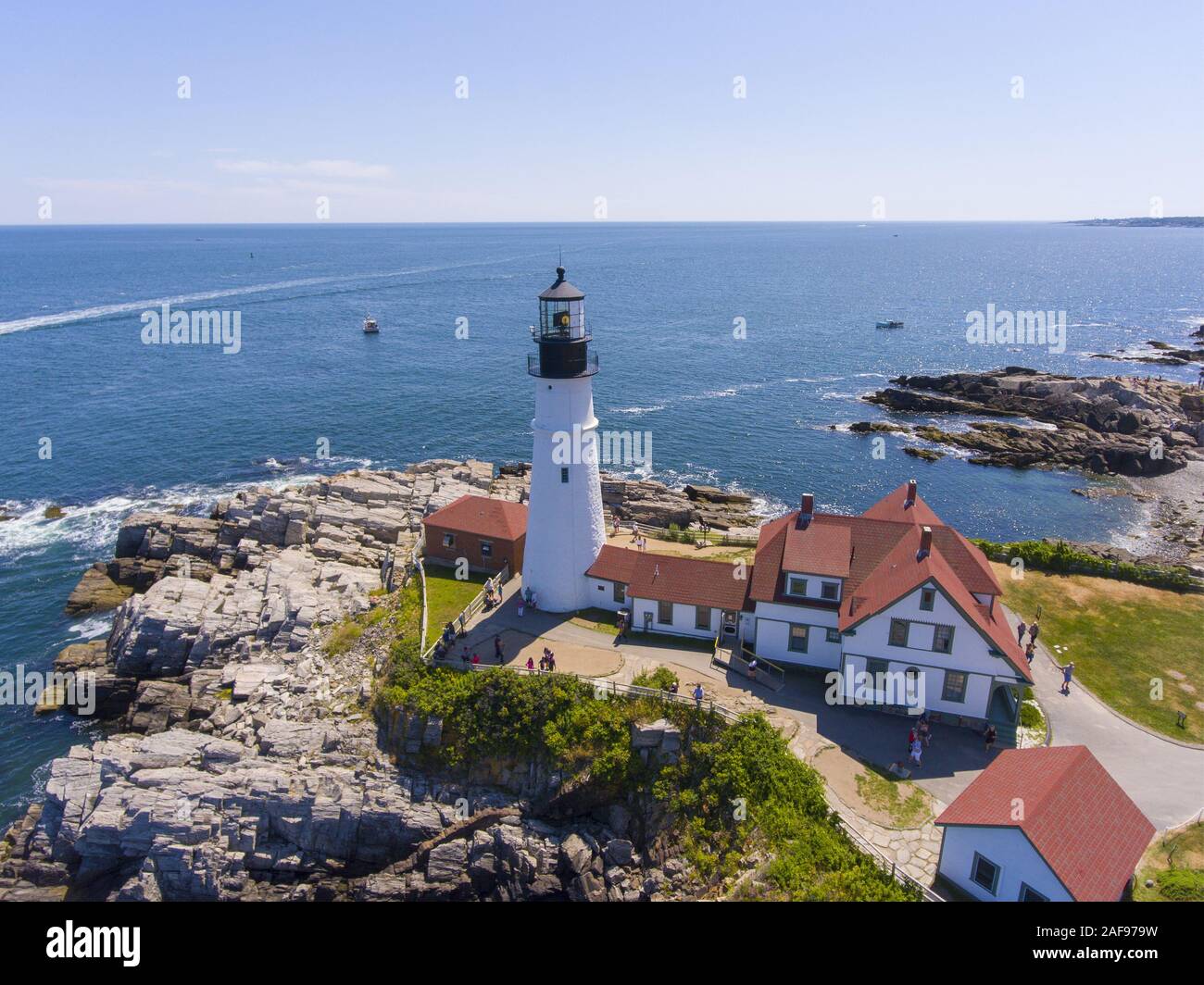 Portland Head Lighthouse Aerial View In Summer, Cape Elizabeth, Maine 