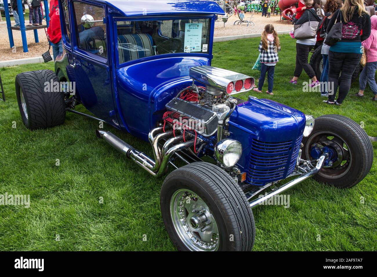 A restored and modified 1926 Model T converted into a hot rod coupe in