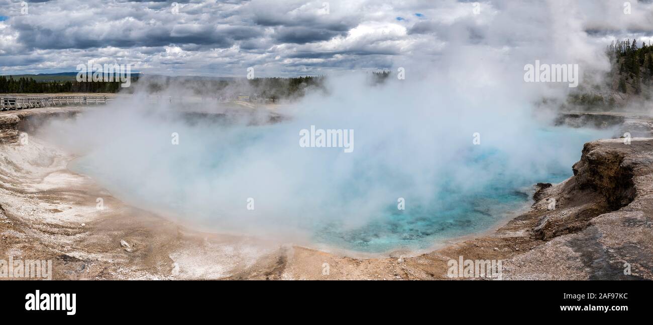 Grand Prismatic Pool panorama at Yellowstone National Park, Wyoming, USA Stock Photo