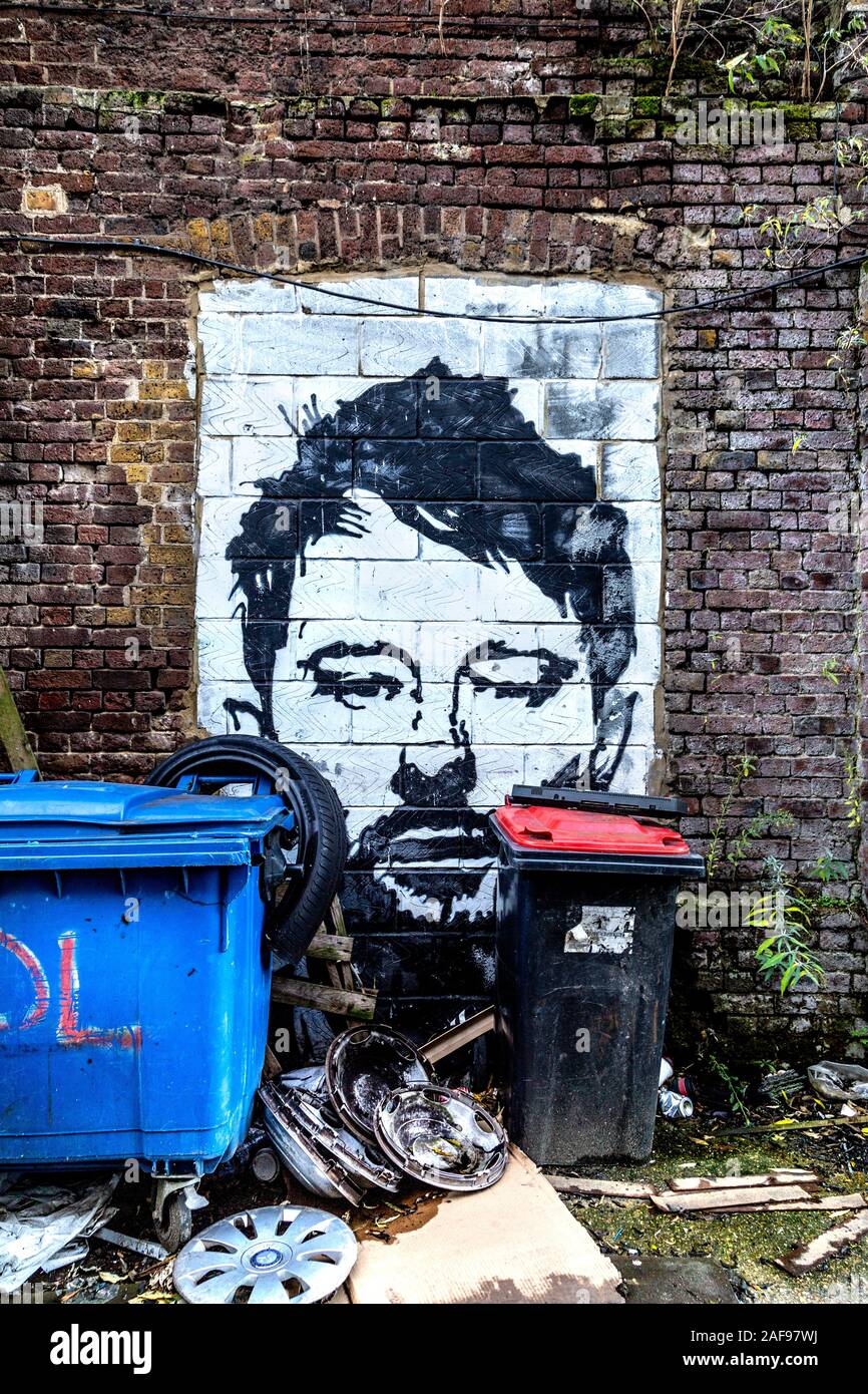 Mural of Thom Yorke, singer of Radiohead near Pedley Street, London, UK Stock Photo