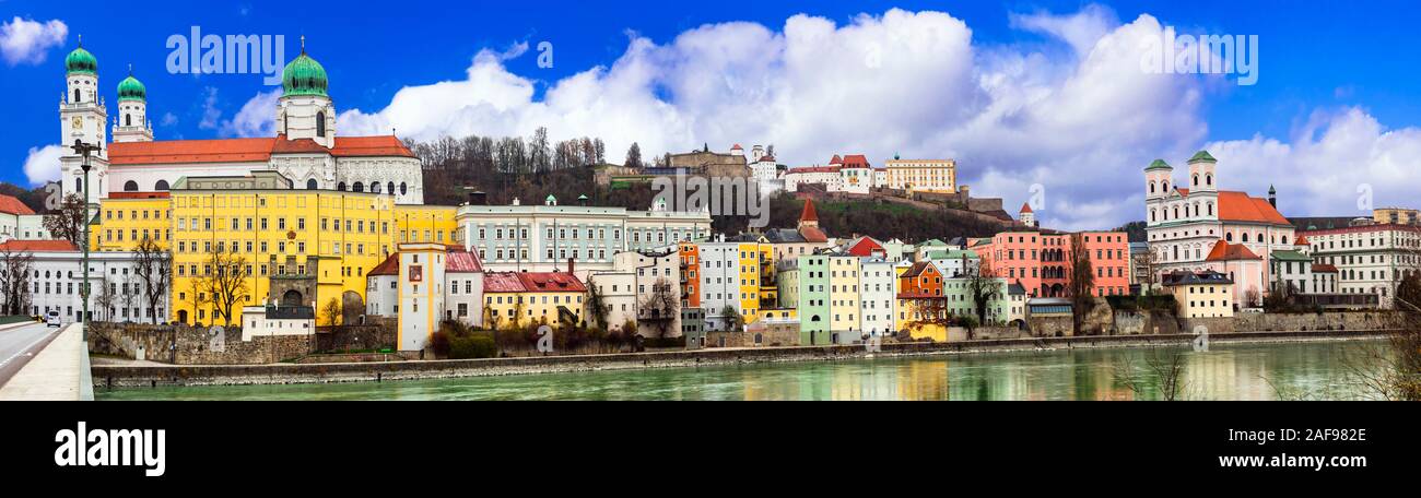 Beautiful Passau old town,panoramic view,Bavaria,Germany. Stock Photo