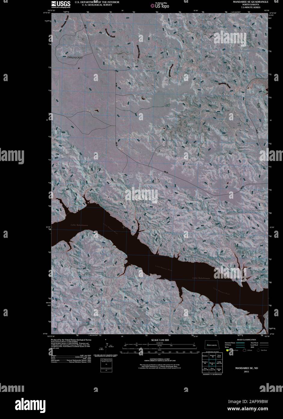 USGS TOPO Map North Dakota ND Mandaree SE 20110413 TM Inverted