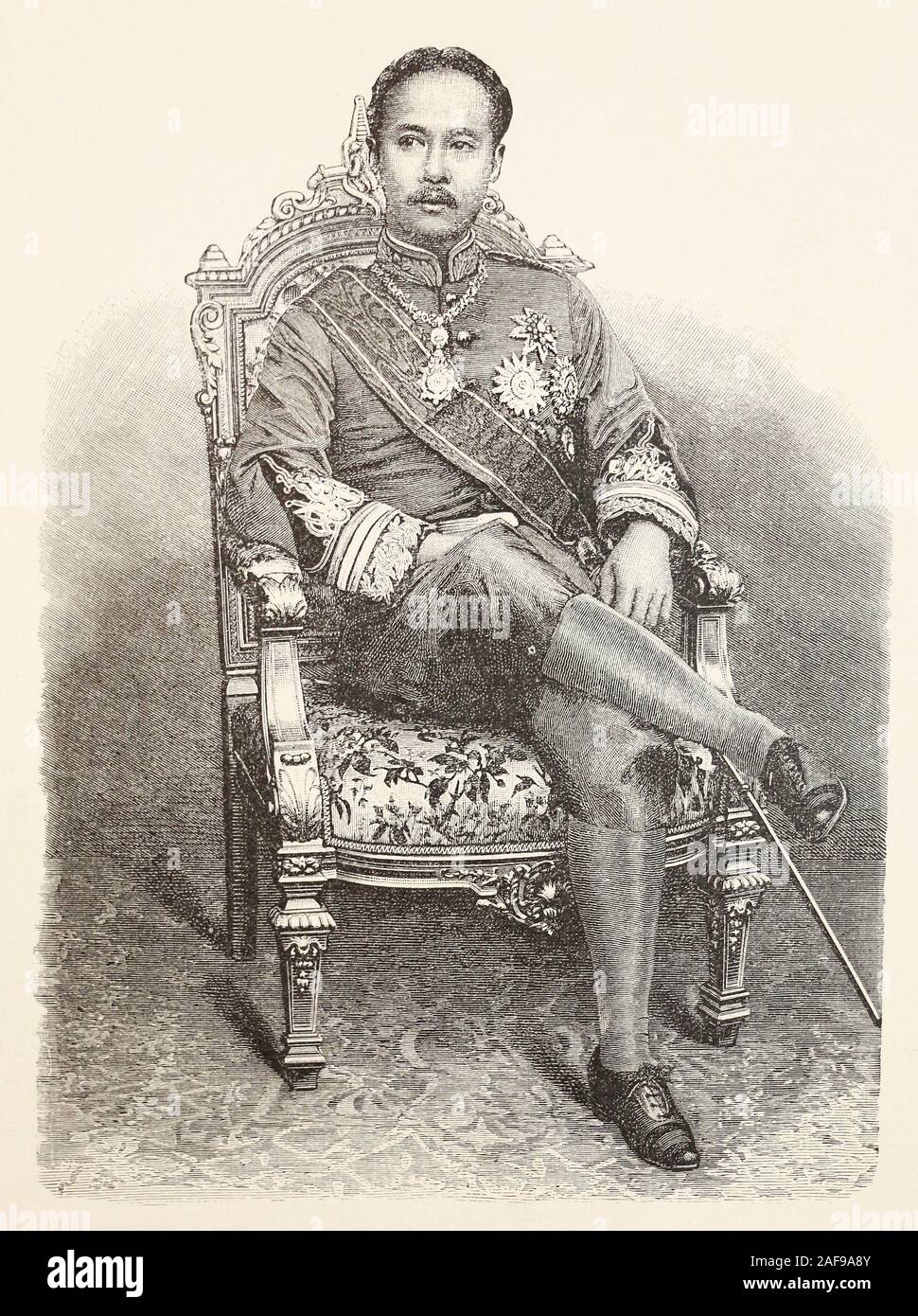 King of Siam (Thailand) Rama V Chulalongkorn. Engraving of the end of the 19th century. Stock Photo
