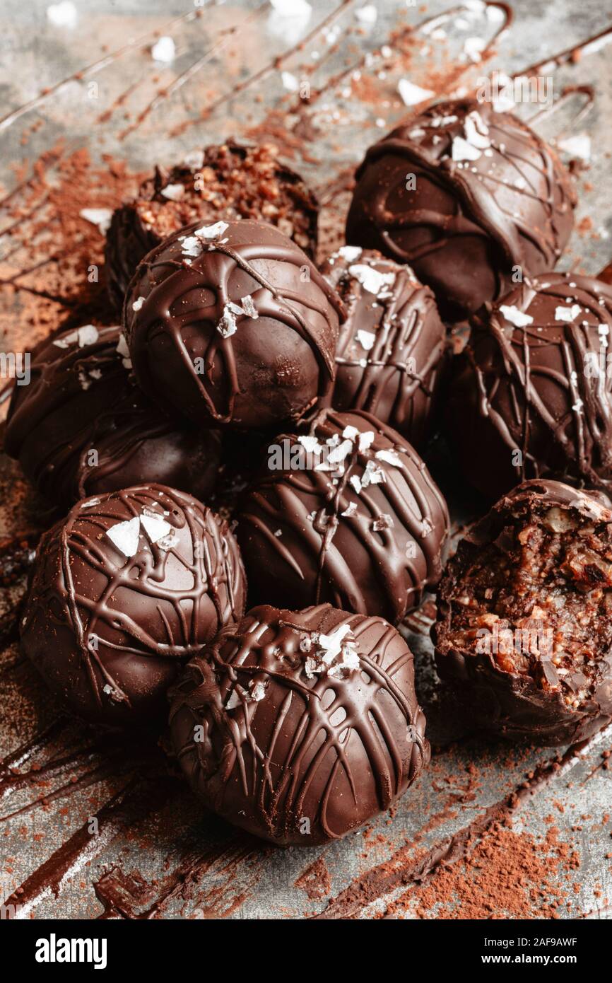 Chocolate truffles with sea salt Stock Photo Alamy