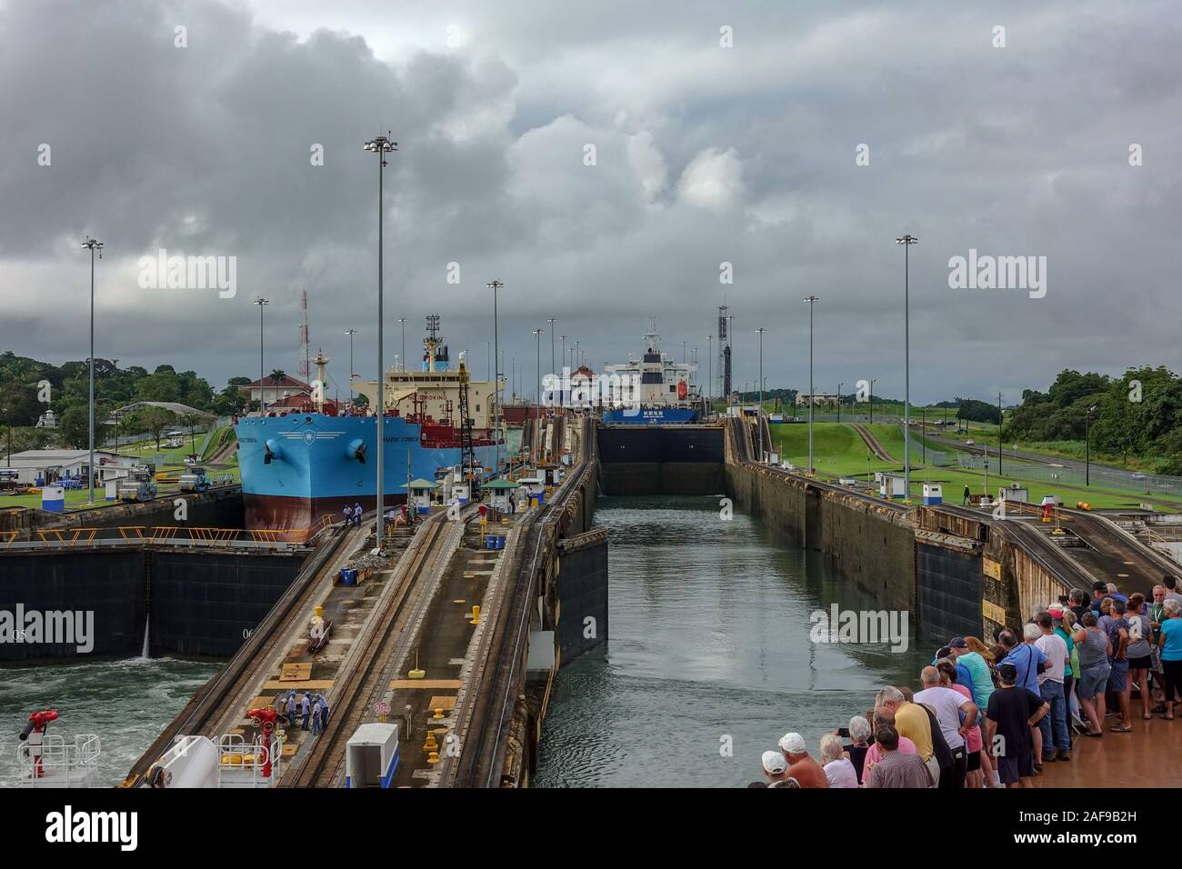 Panama - 11/6/19: A cruise ship with the passengers on the bow watching ...