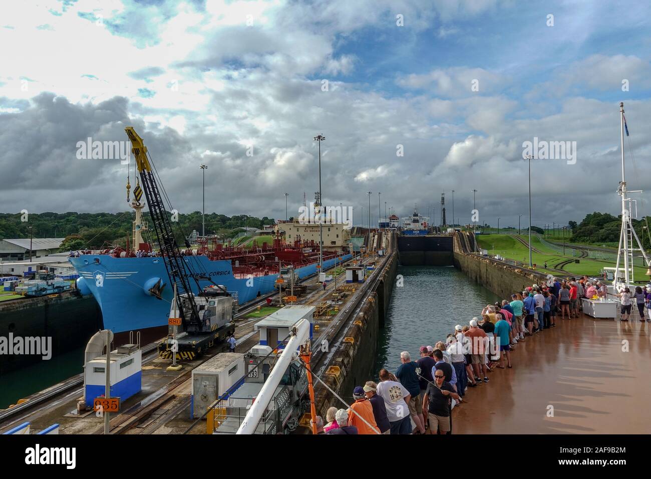 Panama - 11/6/19: A cruise ship with the passengers on the bow watching ...