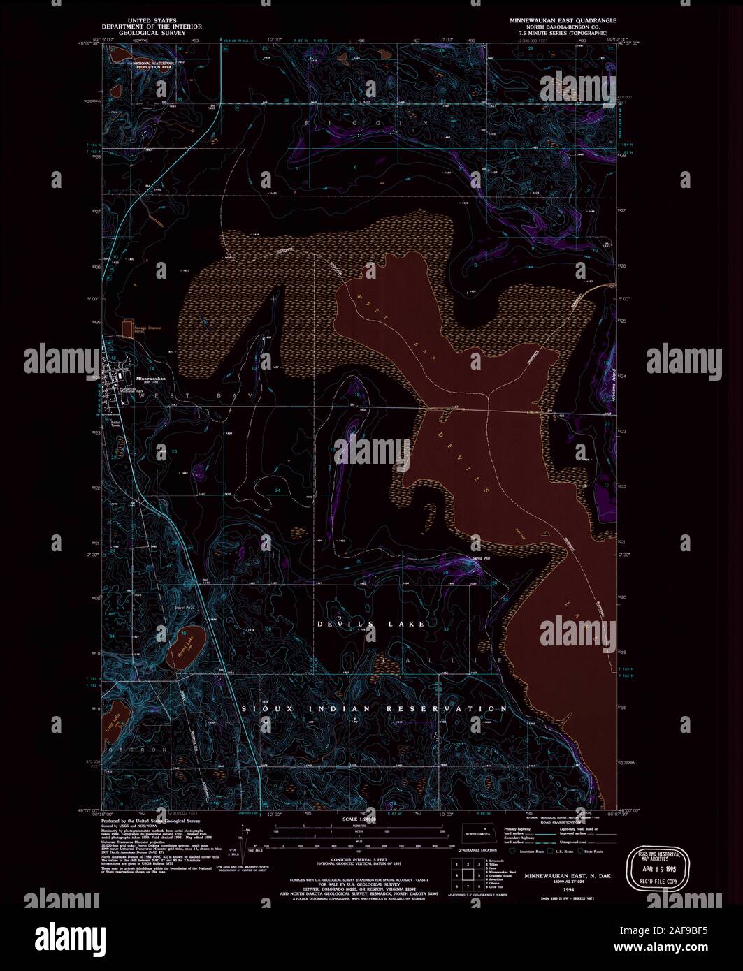 USGS TOPO Map North Dakota ND Minnewaukan East 225791 1994 24000