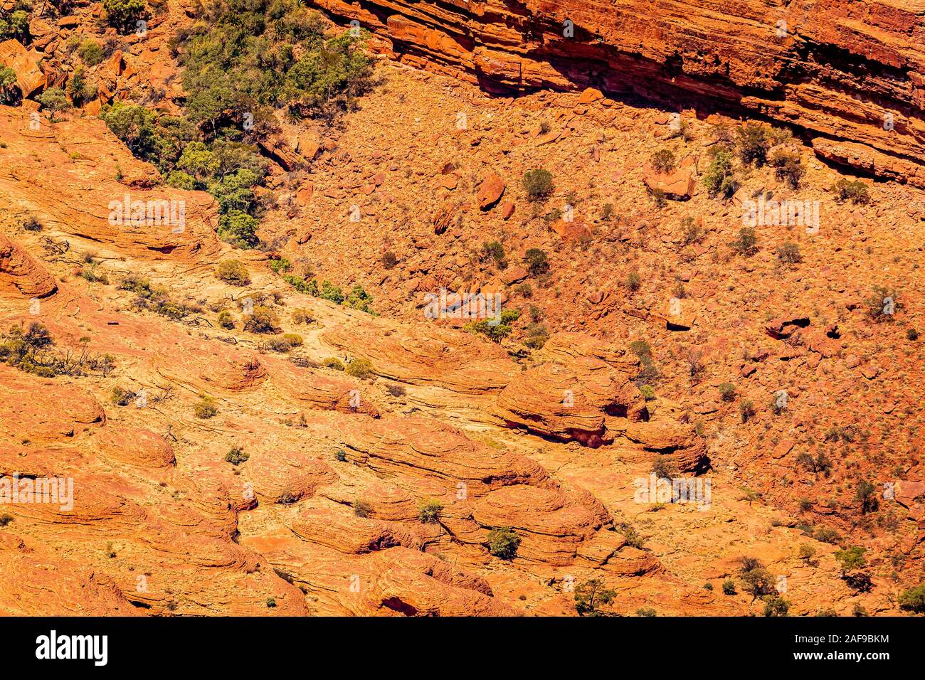 Aerial view of Kings Canyon and the surrounding George Gill Ranges in the remote Northern Territory within central Australia. Stock Photo