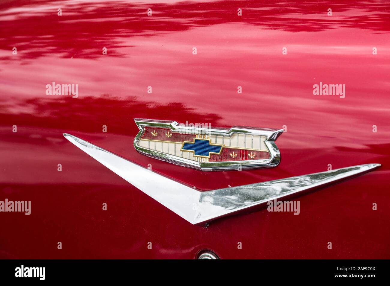 A restored and modified 1956 Chevy 210 hardtop sedan in the Moab April