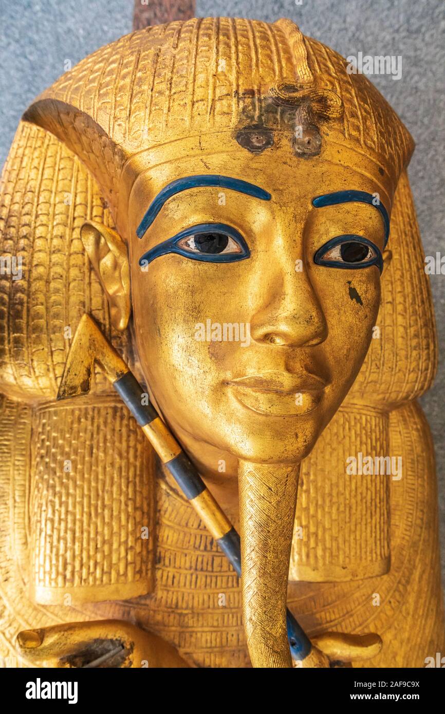 Africa, Egypt, Cairo. Goldpainted ceramic replica of King Tutankhamum