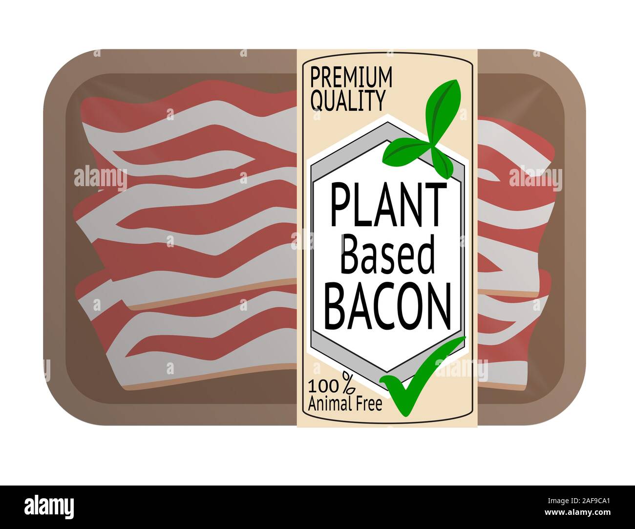 Plant based Meat with Bacon in Packaging with label Stock Vector