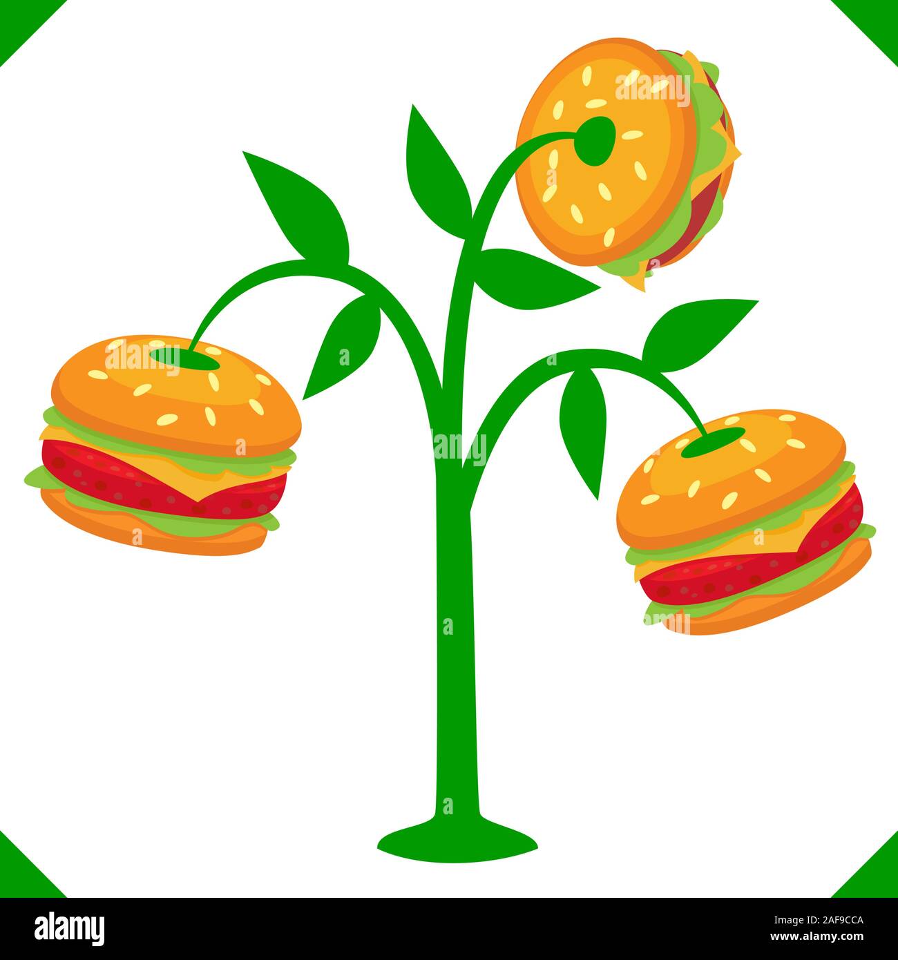 Plant based Meat with hamburger tree concept with cheese burger Stock Vector