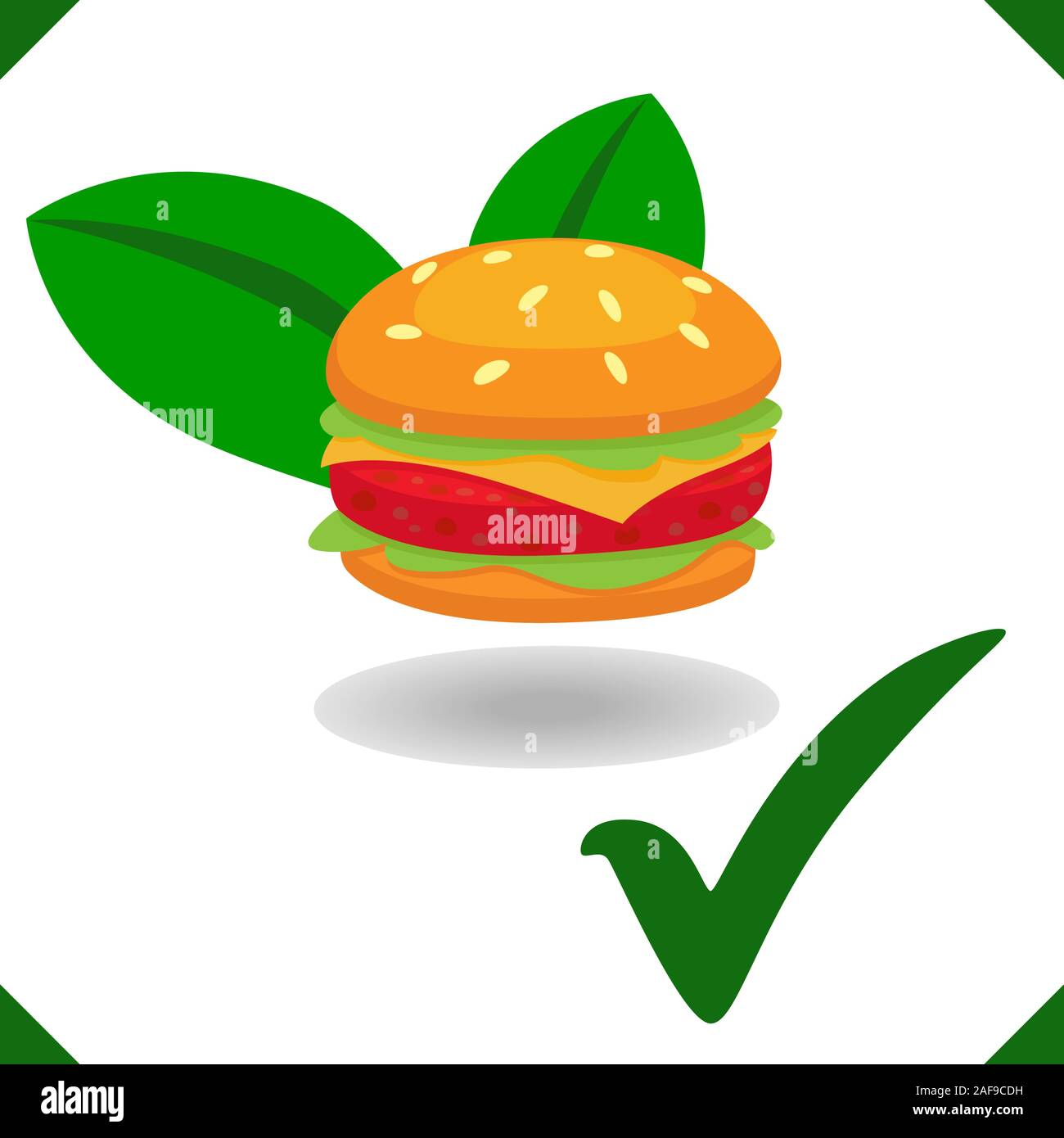 Plant based Meat with hamburger tick and cheese burger Stock Vector