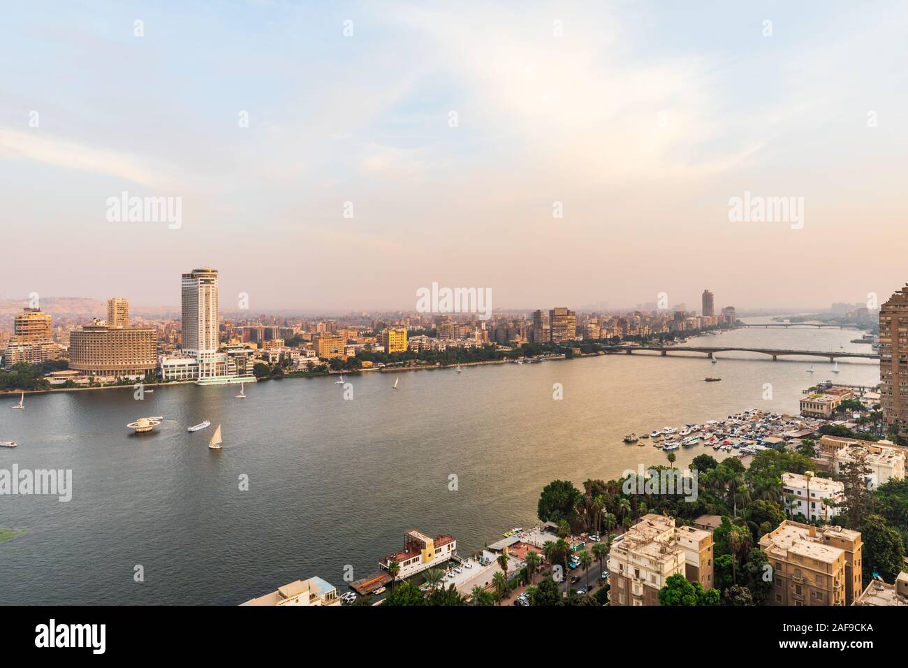 Africa, Egypt. Cairo. View of downtown Cairo and the Nile River Stock ...