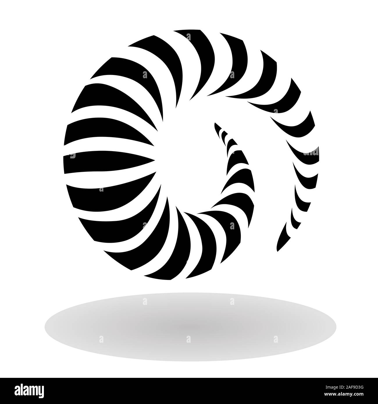 Maori Koru nautilus spiral icon in black with shadow tribal logo design Stock Vector