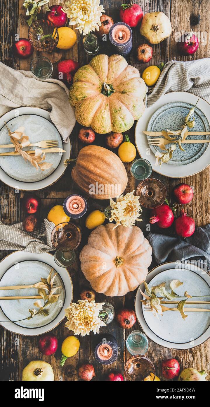 Fall Table Setting For Thanksgiving Day Or Family Gathering Dinner