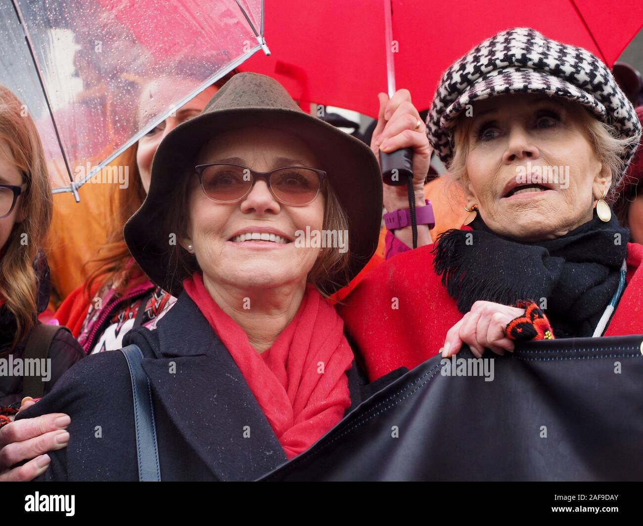 Washington, District of Columbia, USA. 13th Dec, 2019. SALLY FIELD, left, and JANE FONDA stand on the steps of the US Capitol during the Fire Drill Friday rally, with the demand for a Green New Deal. Sally Field was arrested at Fonda's Fire Drill Fridays climate change march in Washington. Credit: Sue Dorfman/ZUMA Wire/Alamy Live News Stock Photo
