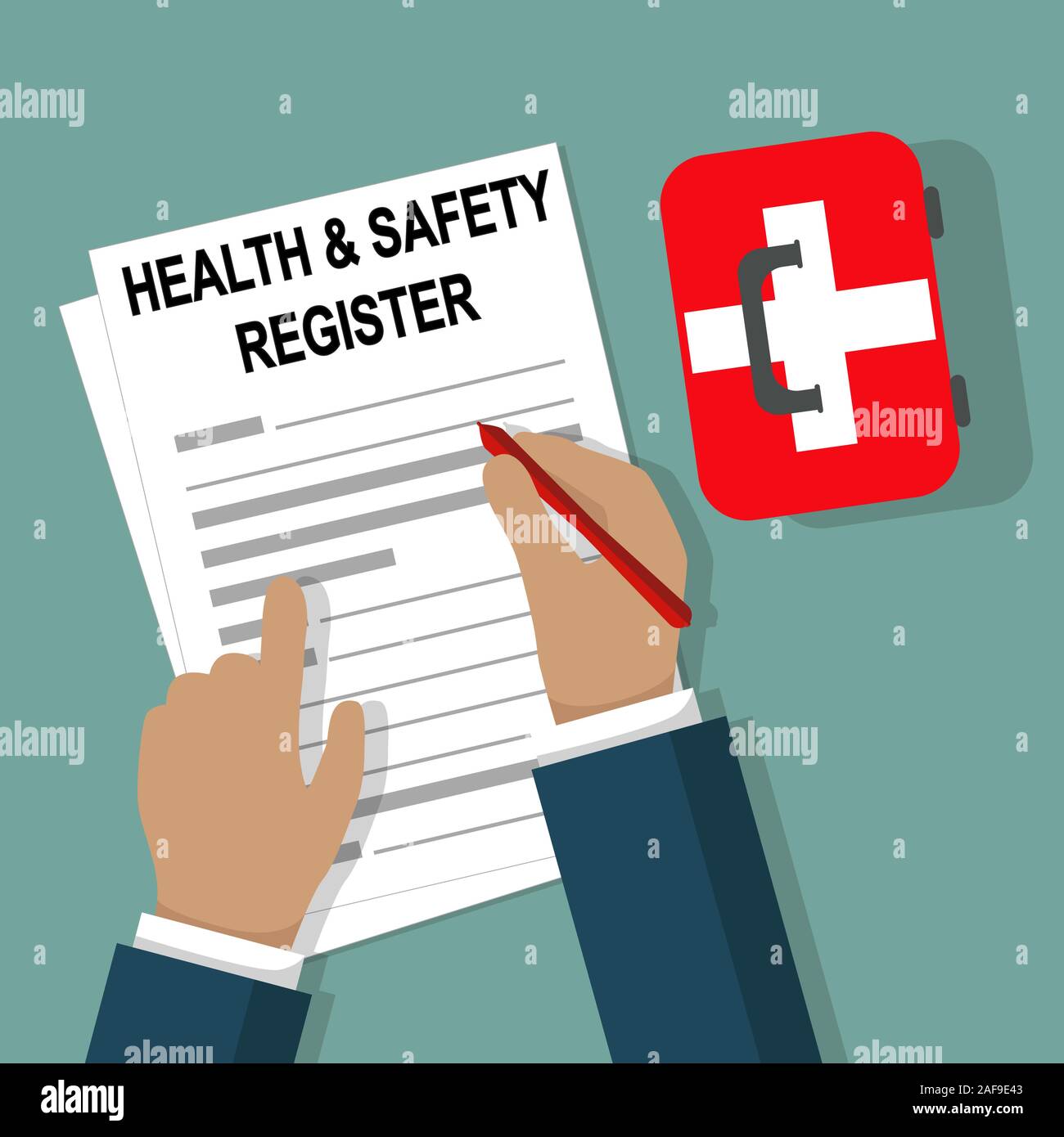 Health and Safety Register Business Hand writes by First Aid Kit - vector grouped and easy to edit Stock Vector
