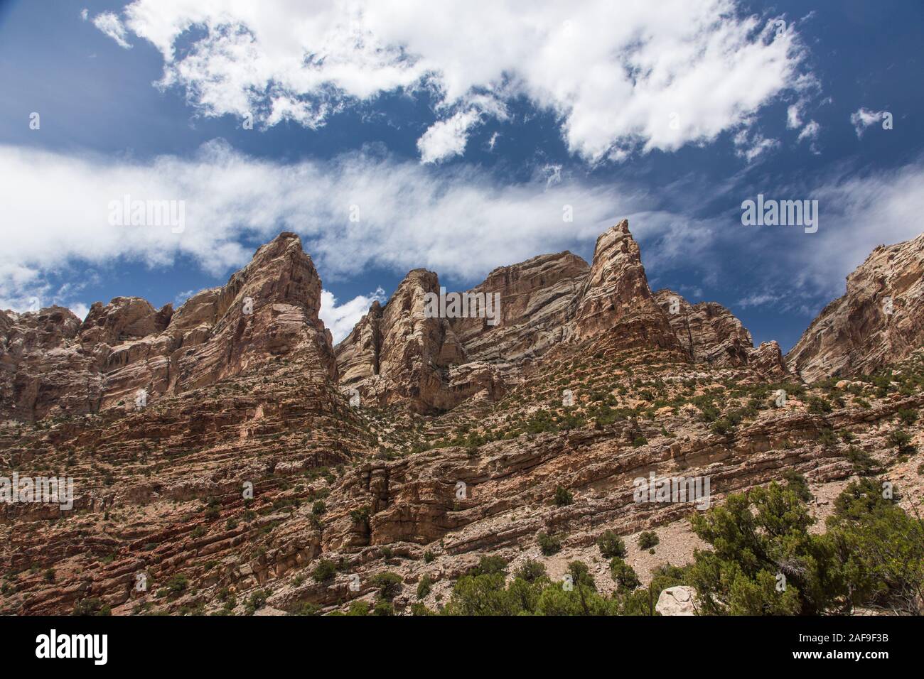 The rock formations and cliffs of Split Mountain Canyon on the Green