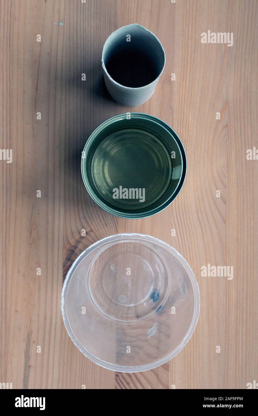 Mixed recycling items paper, metal, plastic Stock Photo Alamy